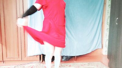 +18 Uncensored Crossdresser Mommy's Dress Dancing Nude Striptease Hot Booty Blonde Redhead Homemade Amateur Pornstar Model