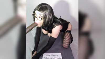 Sissy Stacy show how to suck BBC and ride huge dildo
