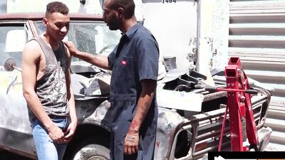 FamilyCreep - Hot Jock Stepson Fucks His Ebony Stepdad For Car Repair