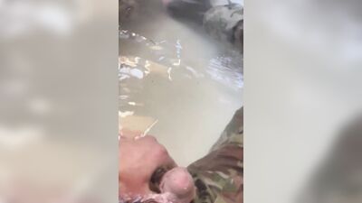 First piss-pee video! Watch while army specialist gets in a tub in uniform and begins to wet himself!