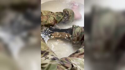 First piss-pee video! Watch while army specialist gets in a tub in uniform and begins to wet himself!