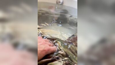First piss-pee video! Watch while army specialist gets in a tub in uniform and begins to wet himself!