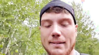 Amateur chap is playing with his dildo in the forest