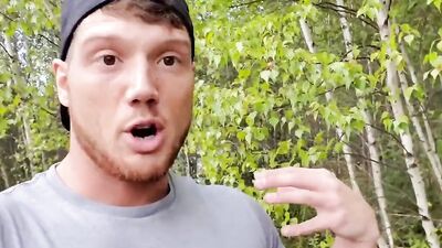 Amateur chap is playing with his dildo in the forest