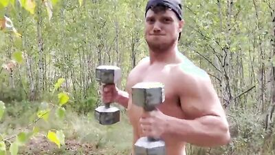Amateur chap is playing with his dildo in the forest