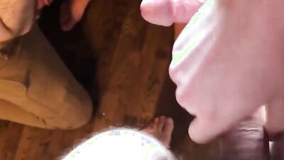 Cum thirsty bloke is sucking two cocks in the bar
