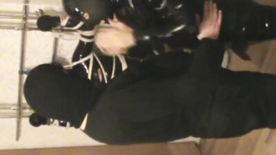 Tied up bloke is having fun in some gay action