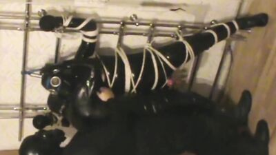 Tied up bloke is having fun in some gay action