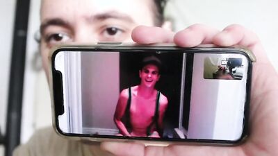 Gay fella is enjoying in a video call with his naughty boyfriend