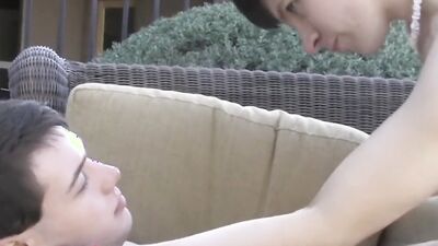 Twinks are making out and having sex in the backyard