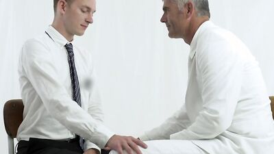 Skinny Missionary lad is riding a perverted priest's hard willy