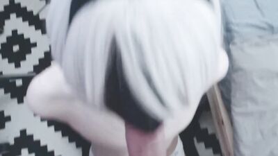 Blindfolded femboy is sucking lad's hard dong in this POV video