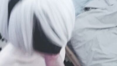 Blindfolded femboy is sucking lad's hard dong in this POV video