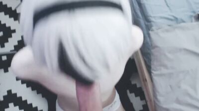 Blindfolded femboy is sucking lad's hard dong in this POV video