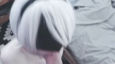 Blindfolded femboy is sucking lad's hard dong in this POV video