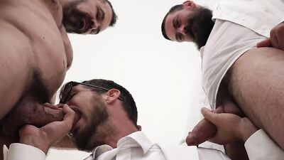 Horny good looking blokes are enjoying in hot gay 3some