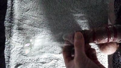 Hairy Cock And Balls With Rubber Bands And Condom Vacuum Suck Play With Juice Bottle