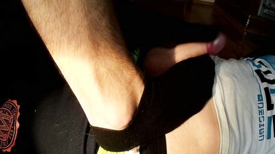 Twink socked footjob in black, tight ankle socks