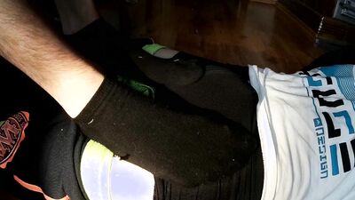 Twink socked footjob in black, tight ankle socks
