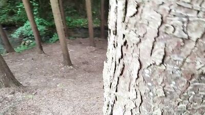 Exhibitionist Walks Naked, Rubs His Big Dick with the Tree, and His Sperm Comes Out Slowly