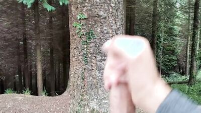 Exhibitionist Walks Naked, Rubs His Big Dick with the Tree, and His Sperm Comes Out Slowly
