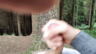 Exhibitionist Walks Naked, Rubs His Big Dick with the Tree, and His Sperm Comes Out Slowly