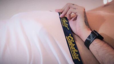 FANS EXCLUSIVE Big Cock Latino Camilo Brown Jerks and Cums Through His White Boxers