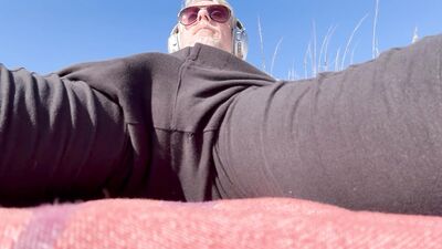 Rubbing my big cock on the beach until I blow my load