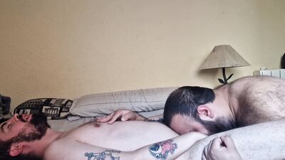 Furry Bear Sucks My Cock and I Cum on His Face and Mouth and Then We Kiss