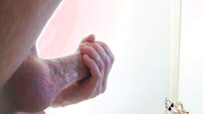 Solo bisexual sexy male masturbation lubed fat cock and cum