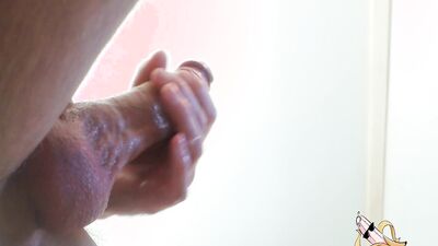 Solo bisexual sexy male masturbation lubed fat cock and cum