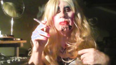 Sissy Pig Sarah Millward, Smokes, Rams 8" Dildo Up Her Hole, Uses Mouth As An Ashtray and Toilet, Wanks to Cumshot, Drinks Cum