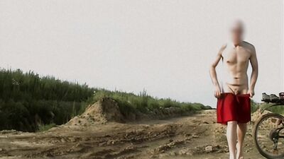 Nude biking and running in public nature at mining area. Young Tobi Exhibitionist Tobi00815