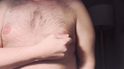 Hairy cub edging and playing with nipples in hotel room while jerking on cam with buddy and sprays big load and cumshot