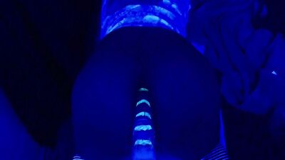 Neon huge dildo on fucking machine part 2