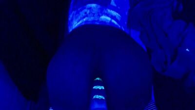 Neon huge dildo on fucking machine part 2