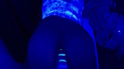 Neon huge dildo on fucking machine part 2