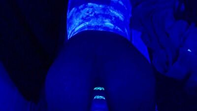Neon huge dildo on fucking machine part 2
