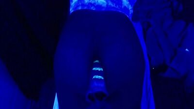 Neon huge dildo on fucking machine part 2
