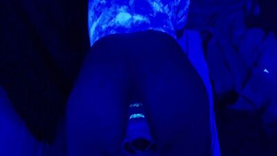Neon huge dildo on fucking machine part 2
