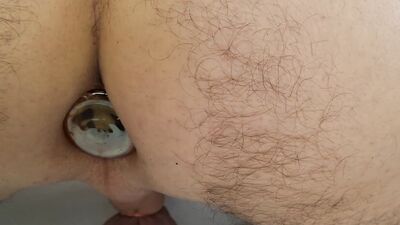 Cock and Ball banding with anal plug and cumshot