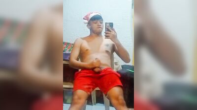 Young Asia X-Mas Teen Boy wanks and eat his cum