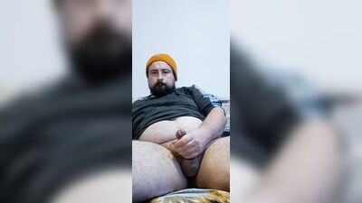 bearded male eating Owen cum