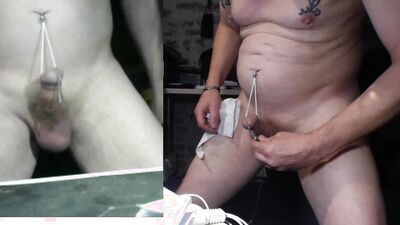 live show cbt bdsm video electo-stim in piercing prince albert and needle skin balls