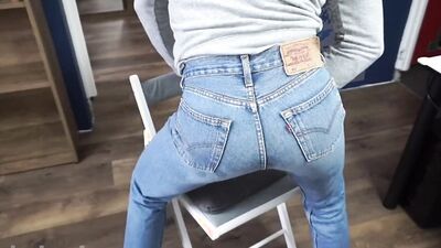 Rubbing in my Levi's jeans and moaning while fucking the chair and cum accidently