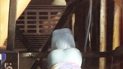 Private Video, Outside in Workshed Riding XL knotted Dildo