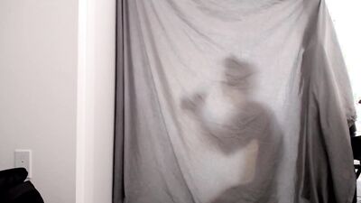BJ & anal play behind a curtain. You can only see the shadow
