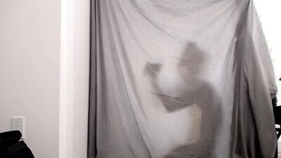BJ & anal play behind a curtain. You can only see the shadow