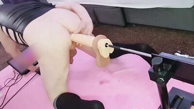 Limp dick DILF Mike ass fucked and squirting with huge dildo on the fucking machine