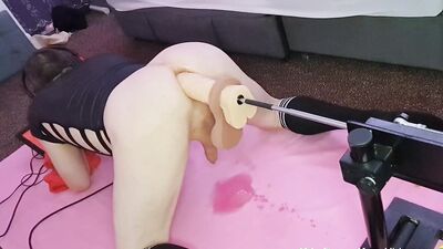 Limp dick DILF Mike ass fucked and squirting with huge dildo on the fucking machine
